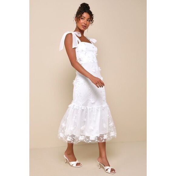 Lulus Dresses & Skirts - Lulus Divinely Adored White Embroidered Floral Tie-strap Midi Dress - Size XL